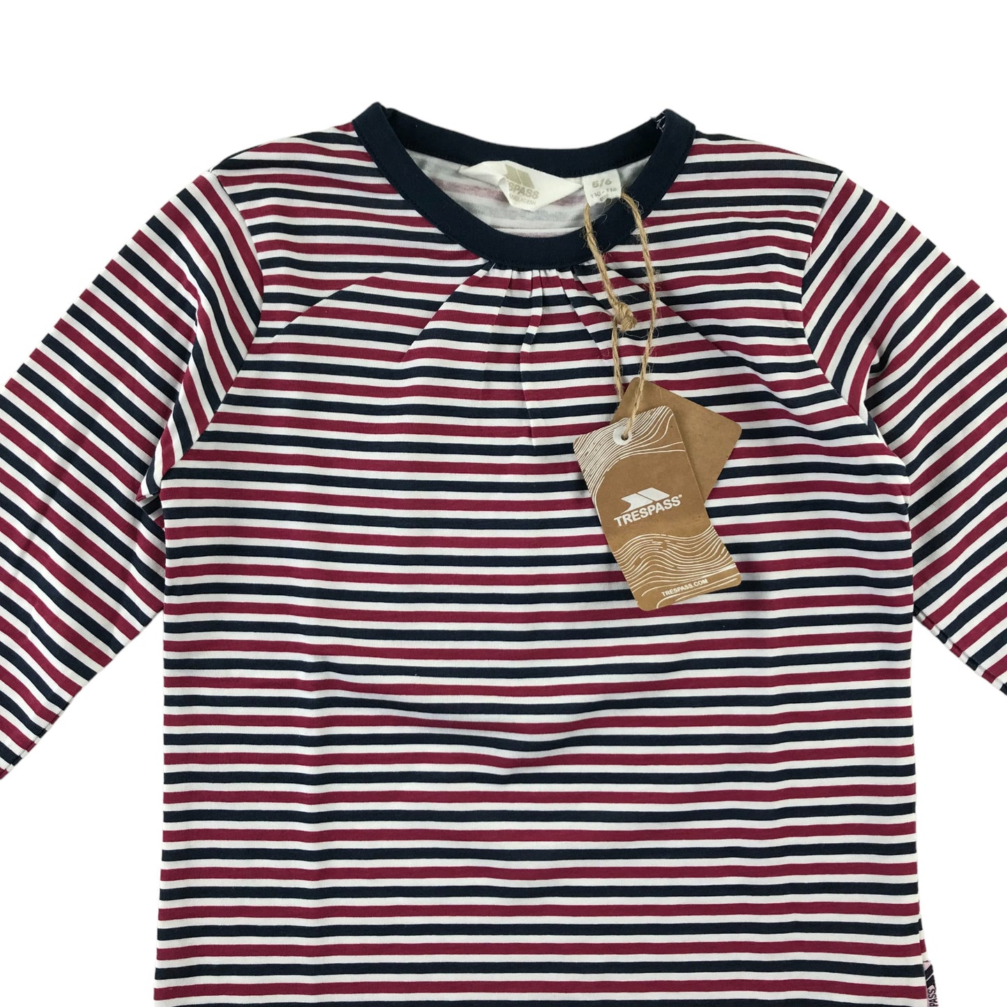 Trespass t-shirt 5-6 years burgundy and navy stripy long sleeve