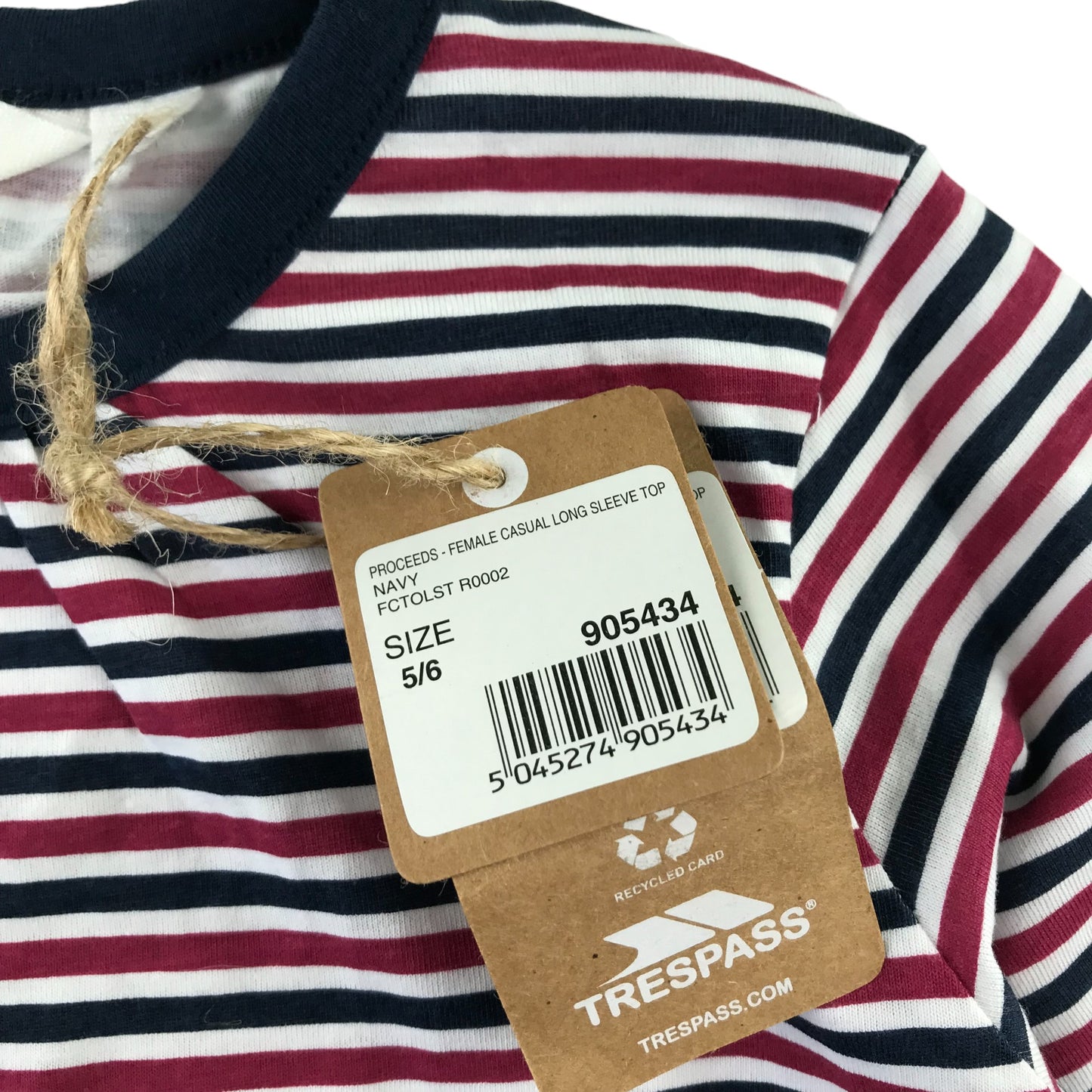 Trespass t-shirt 5-6 years burgundy and navy stripy long sleeve