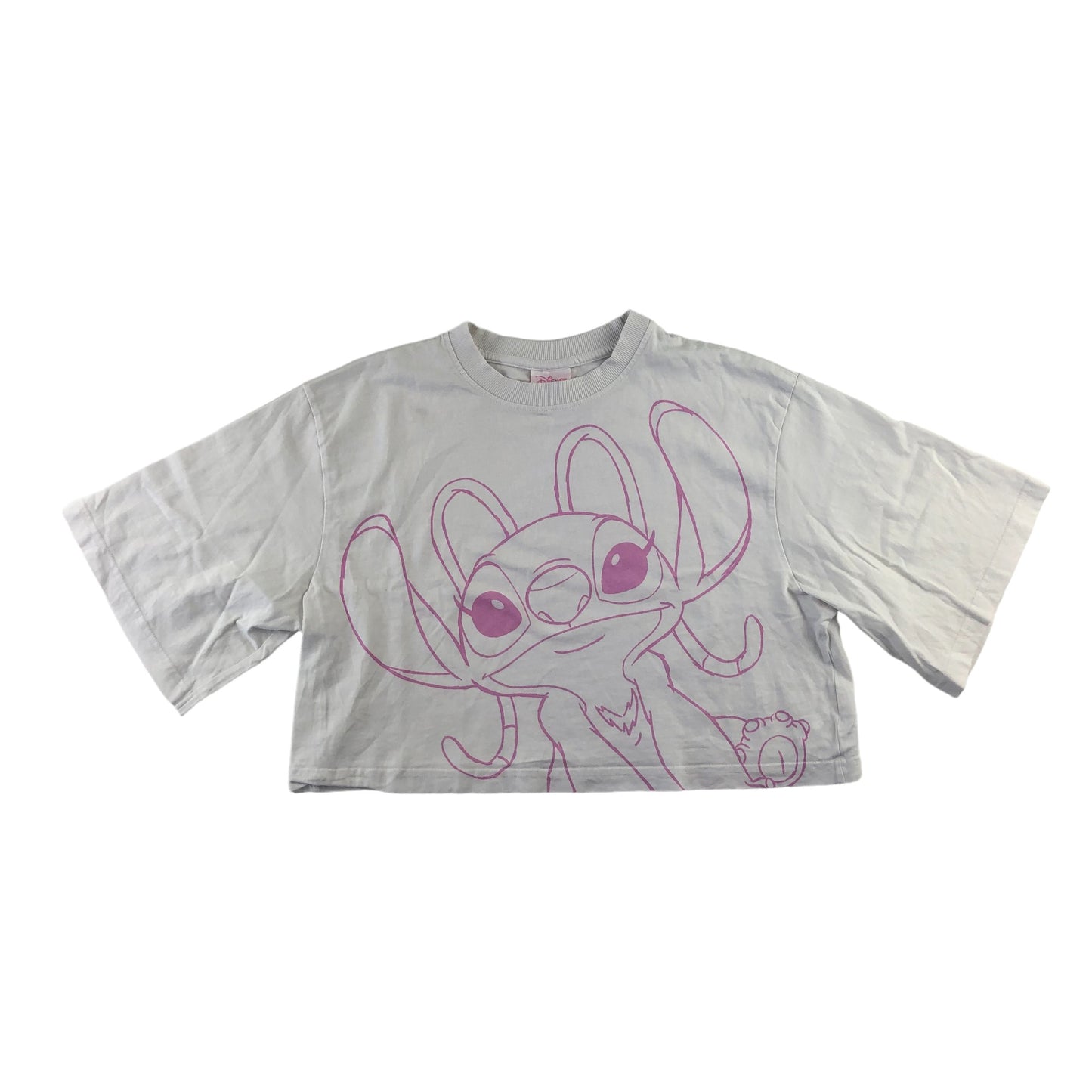 Primark t-shirt women size S white cropped Disney Lilo and Stitch Angel print cotton