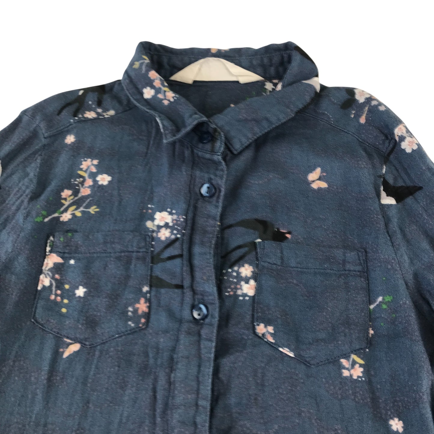 H&M dress 5-6 years navy blue floral bird and butterfly design