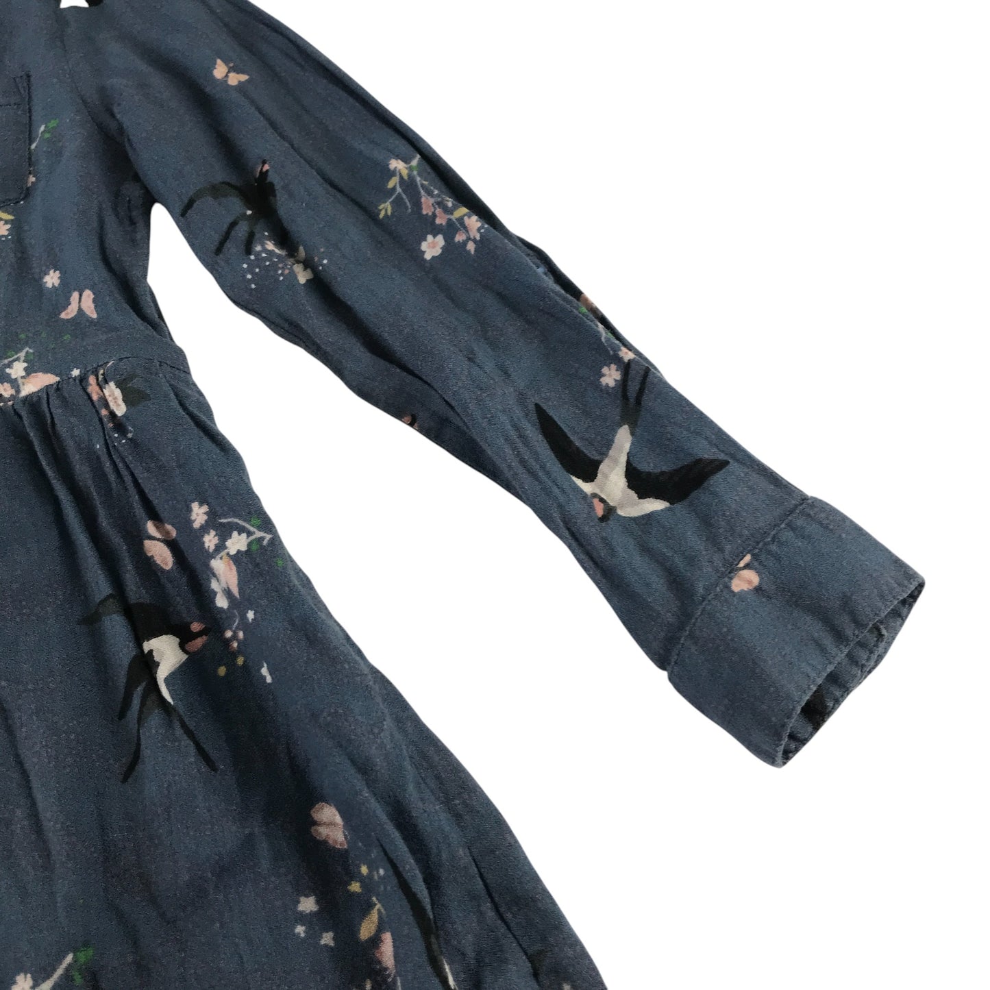 H&M dress 5-6 years navy blue floral bird and butterfly design