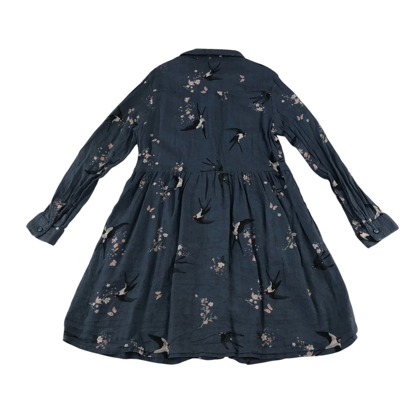 H&M dress 5-6 years navy blue floral bird and butterfly design