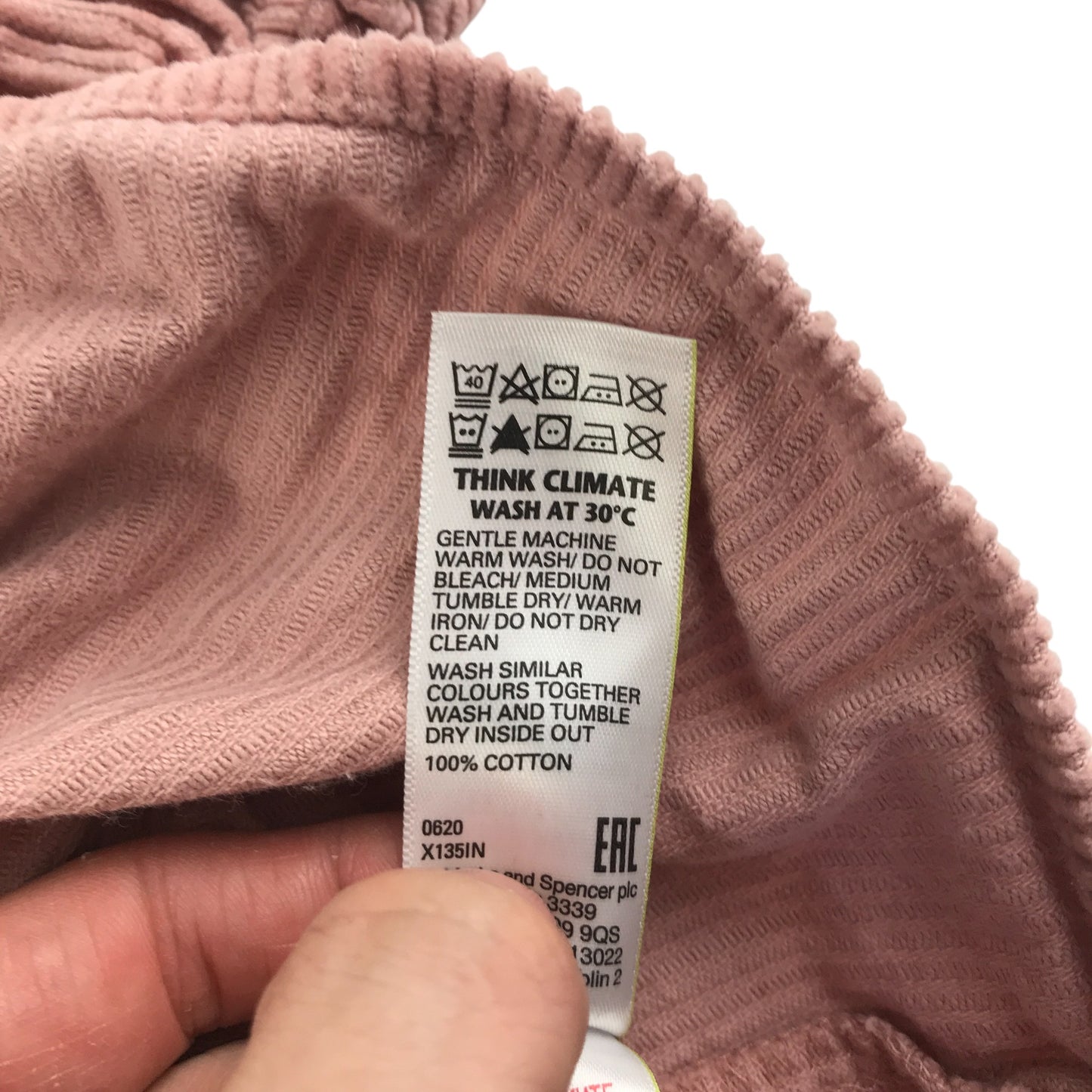 M&S dress 5-6 years pink plain corduroy texture tiered A-line cotton