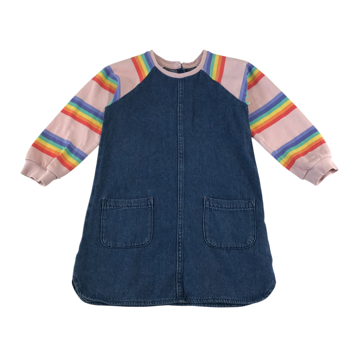 Next dress 5-6 years blue denim and jersey material A-line dress long sleeve cotton