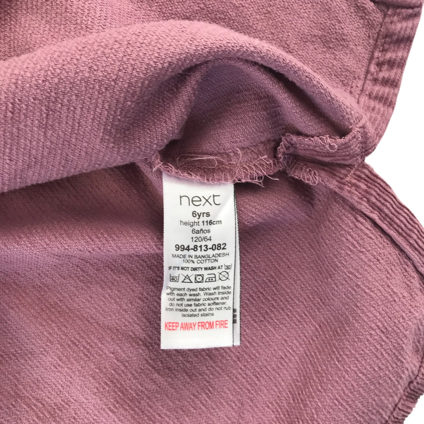 Next dress 6 years pink corduroy shirt dress long sleeve cotton