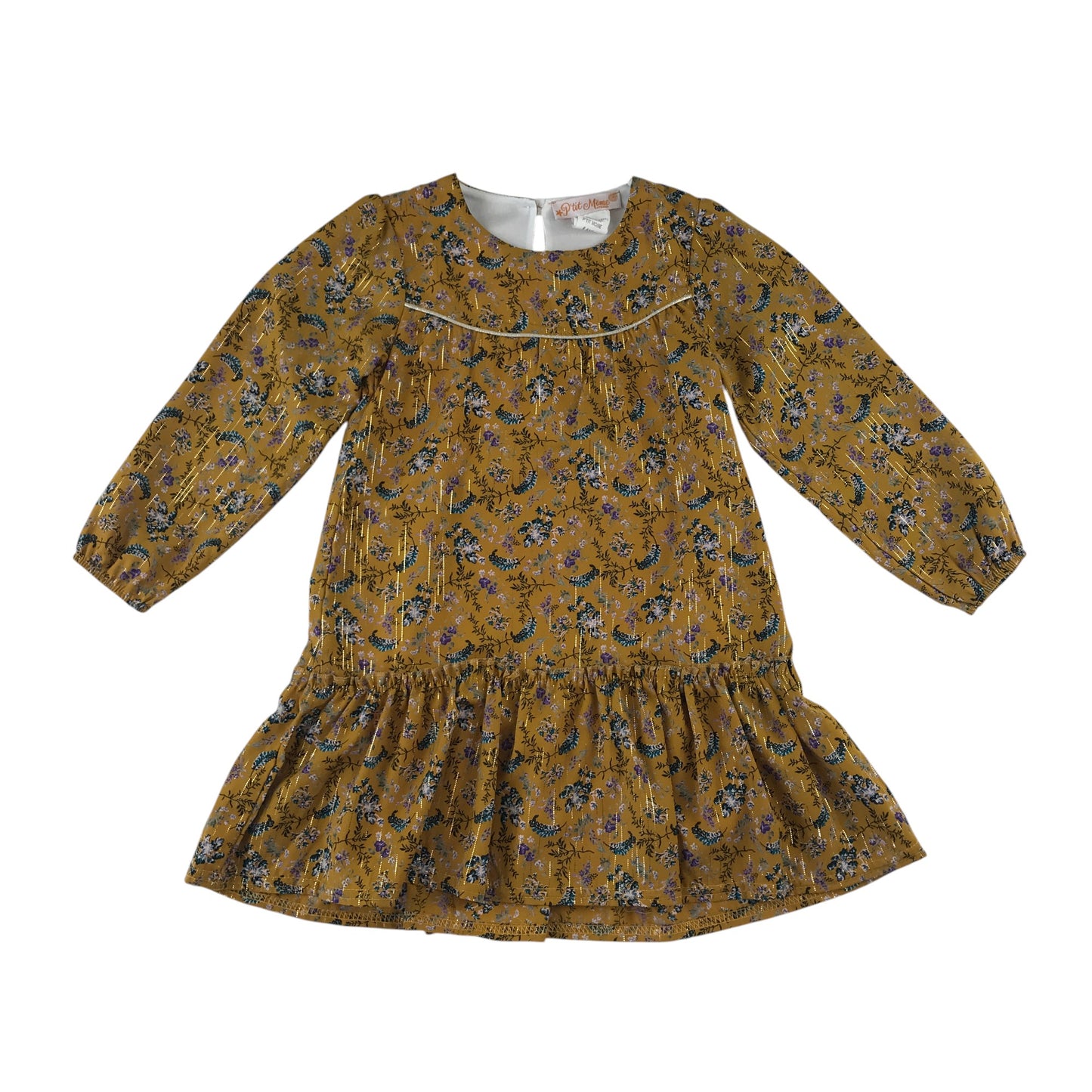 Les p'tits mômes dress 6 years mustard yellow floral print A-line
