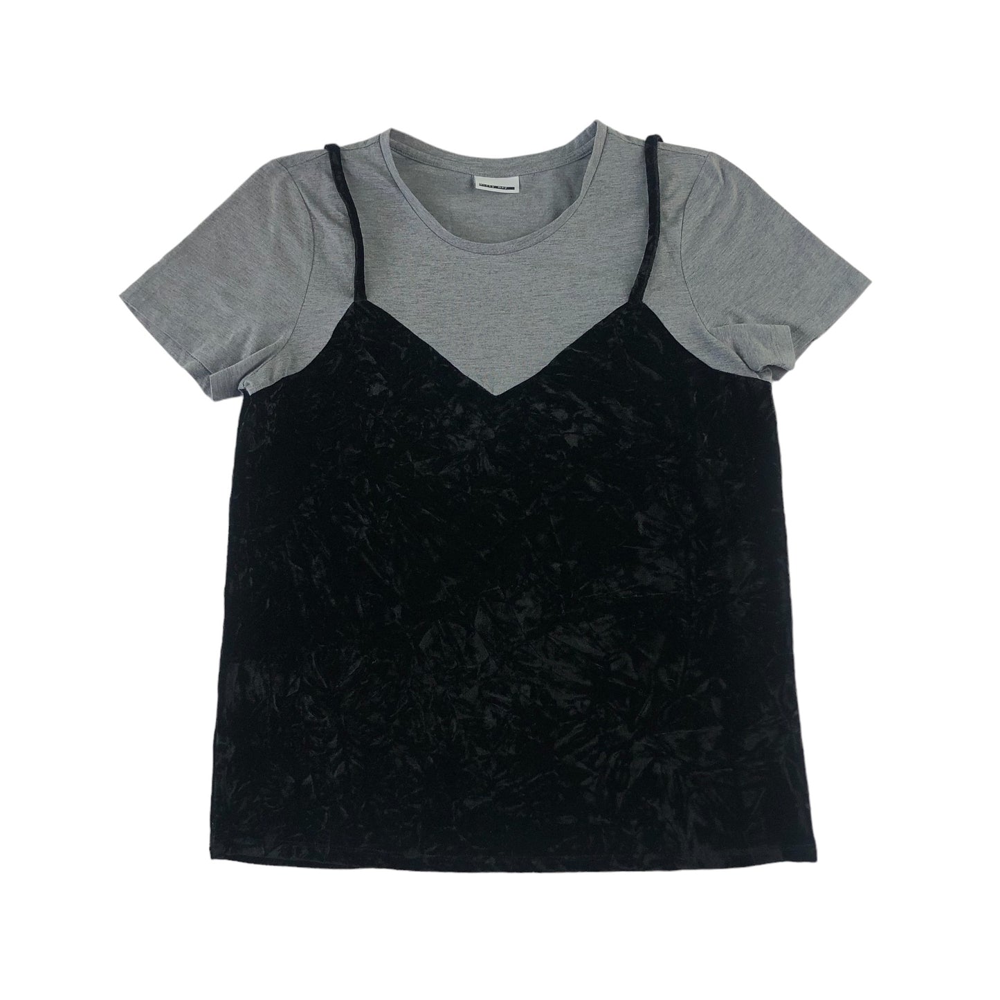 Noisy May t-shirt womens size M grey and black velvet panelled top effect