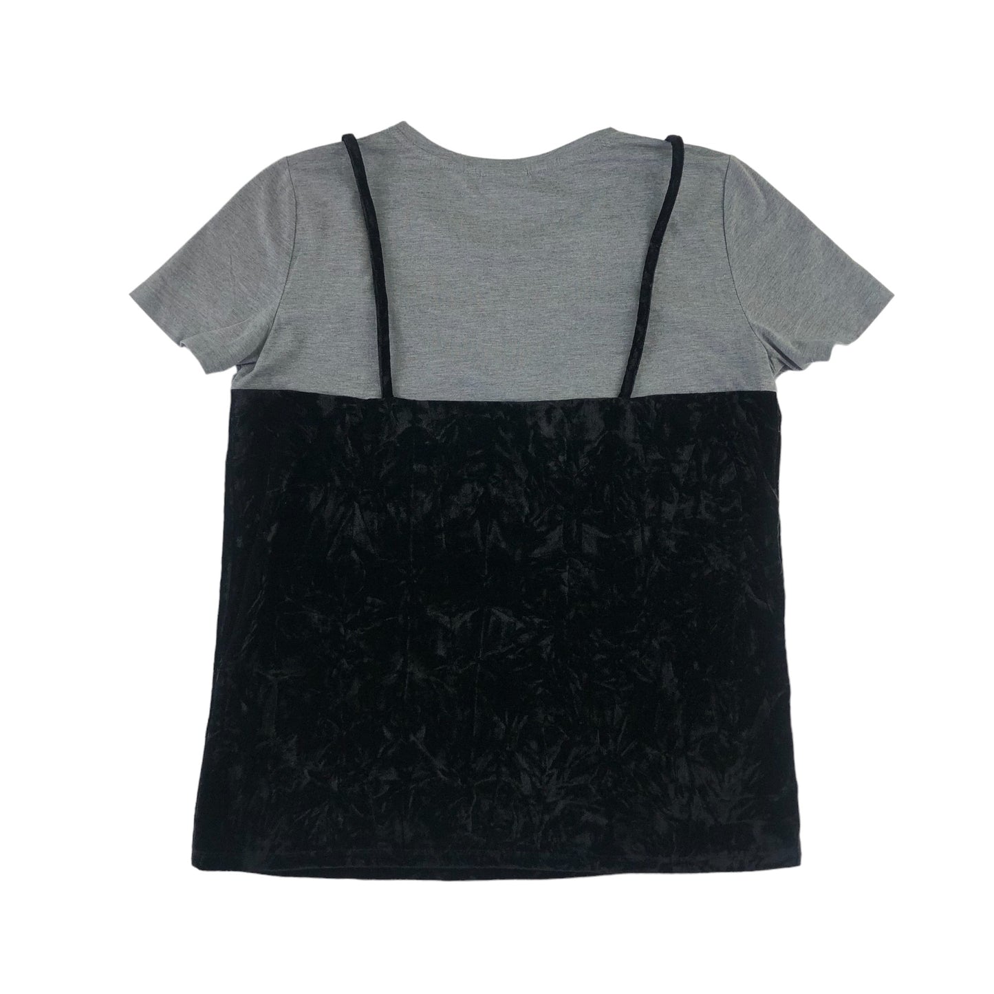 Noisy May t-shirt womens size M grey and black velvet panelled top effect