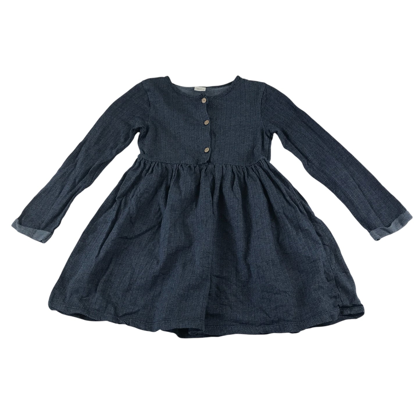 Next dress 7 years navy blue zigzag pattern A-line dress cotton