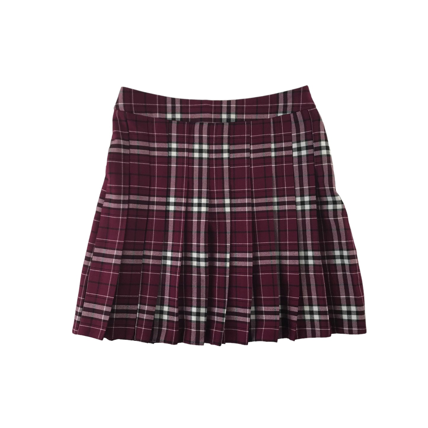 New Look Skirt Age 13 Purple Shade Burgundy and White Checked with Pleats