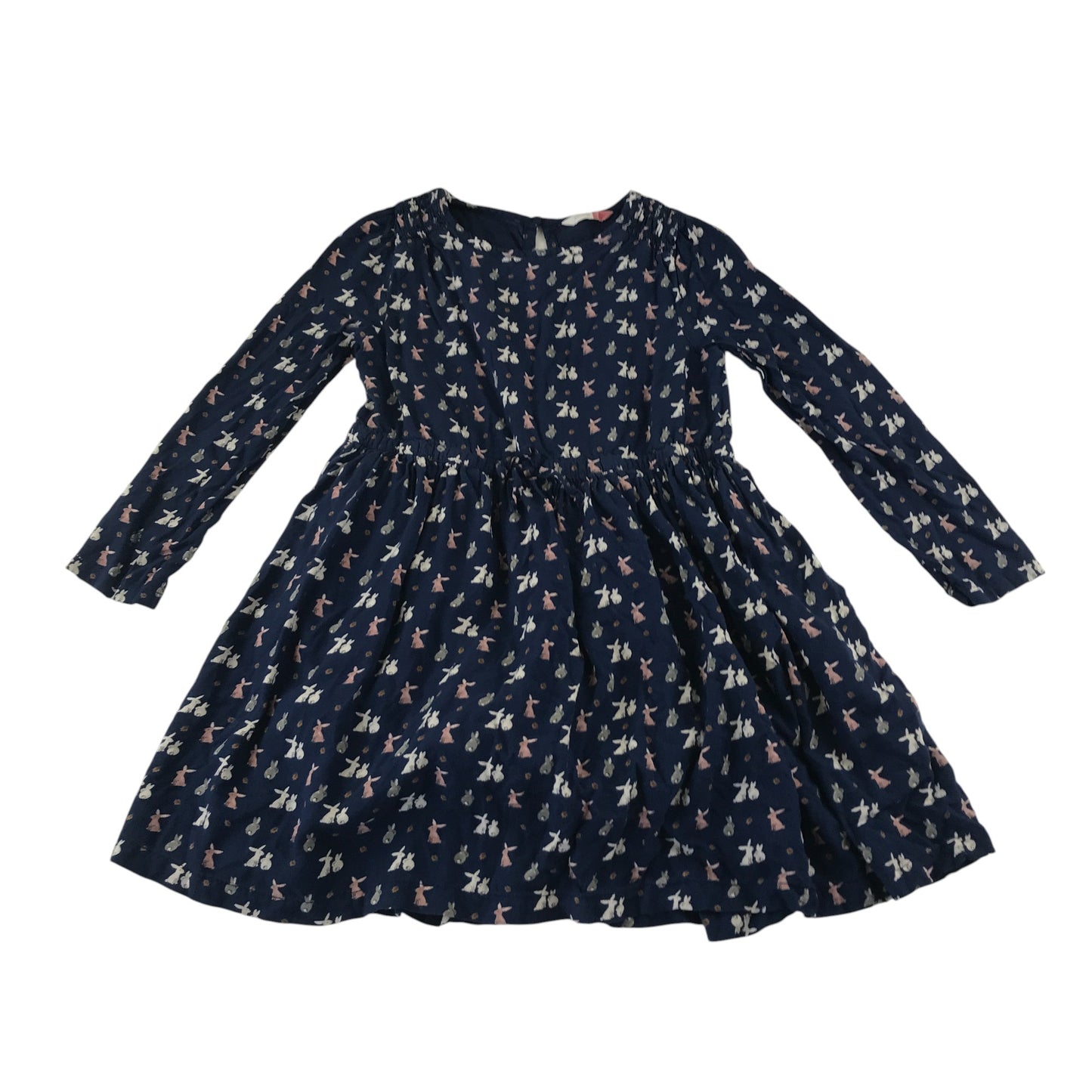 John Lewis dress 7 years navy blue rabbit and leaf print A-line dress
