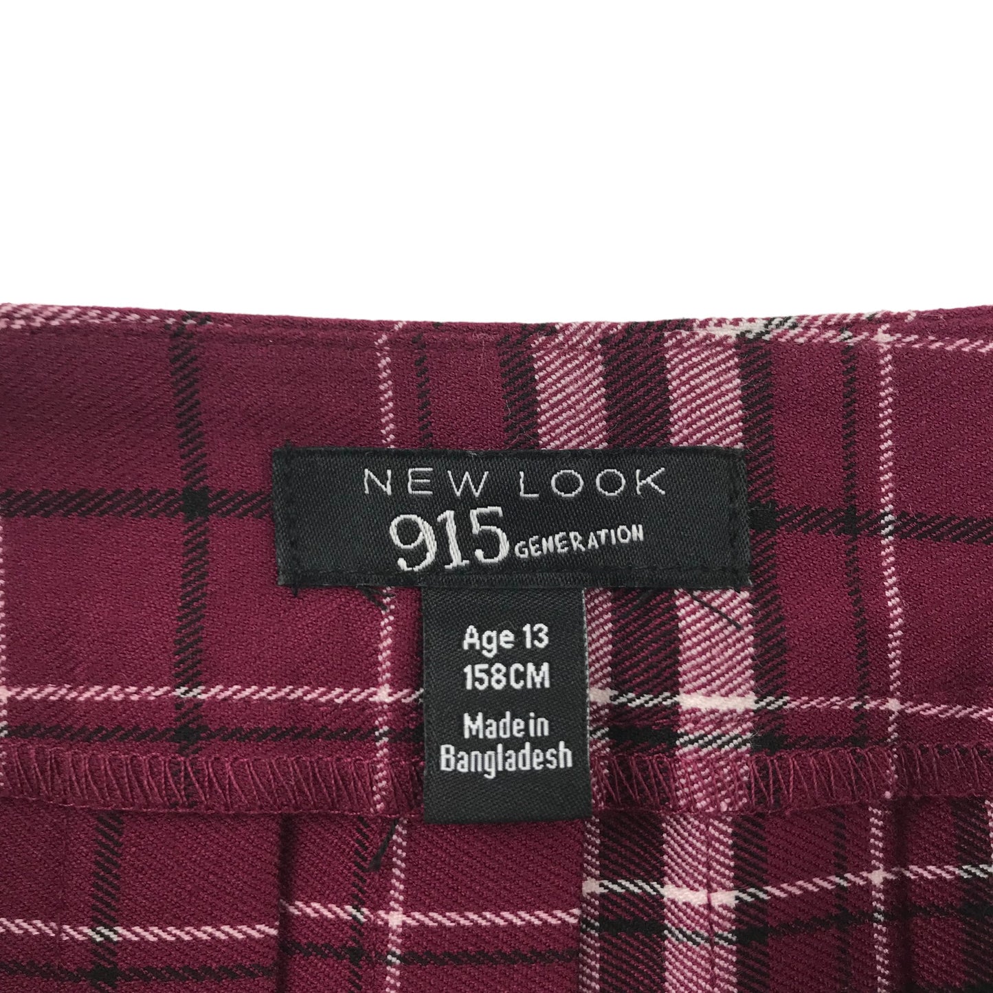New Look Skirt Age 13 Purple Shade Burgundy and White Checked with Pleats