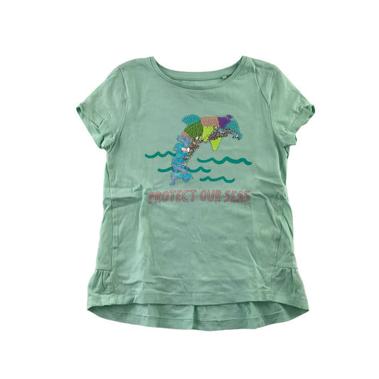 Tu t-shirt 5-6 years mint green sequin dolphin cotton