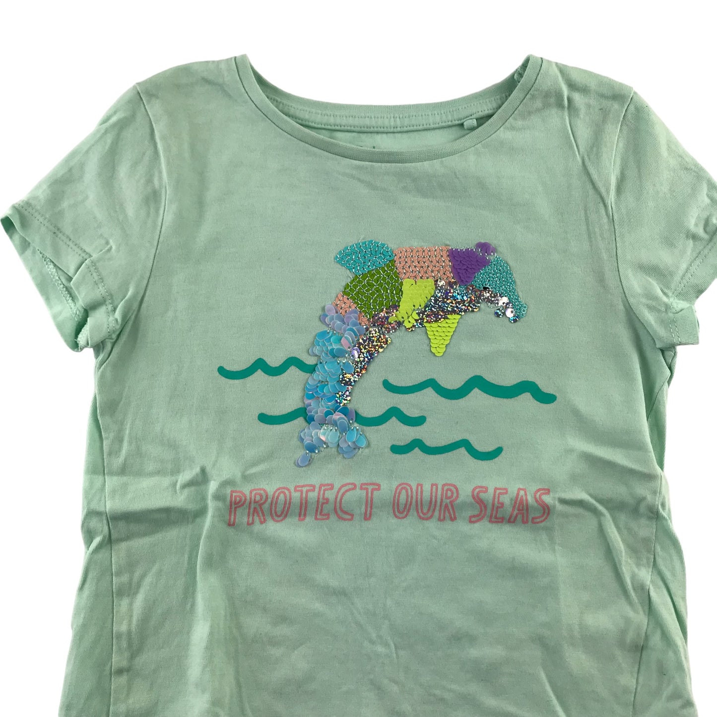 Tu t-shirt 5-6 years mint green sequin dolphin cotton