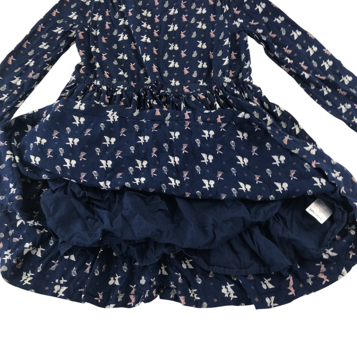 John Lewis dress 7 years navy blue rabbit and leaf print A-line dress