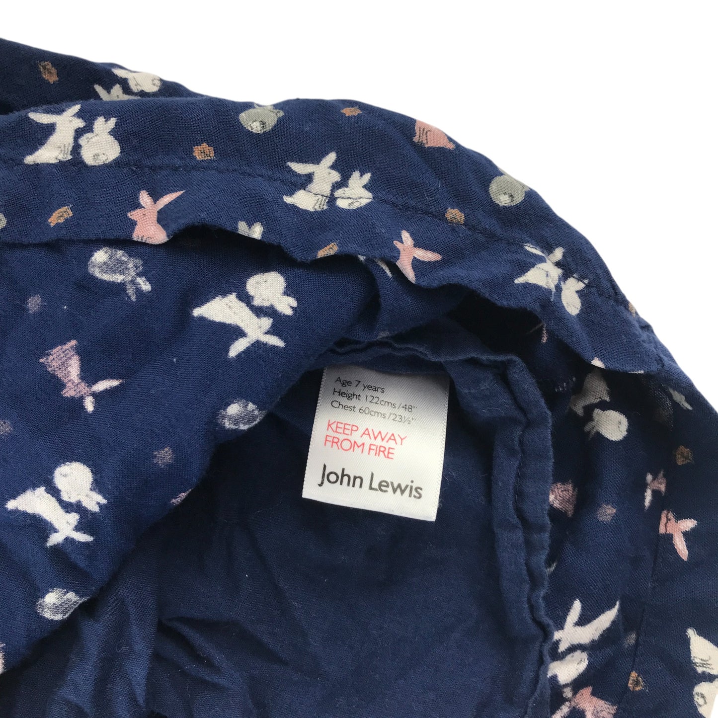 John Lewis dress 7 years navy blue rabbit and leaf print A-line dress