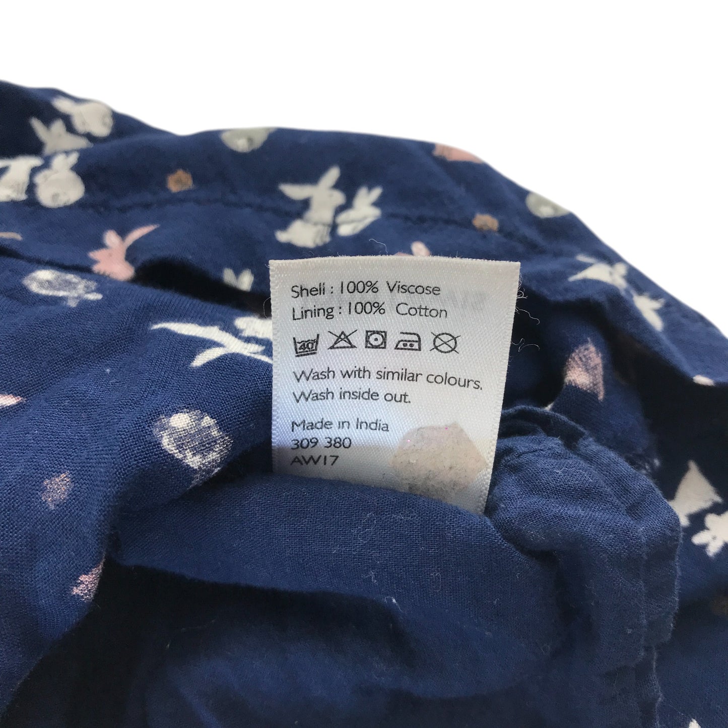 John Lewis dress 7 years navy blue rabbit and leaf print A-line dress