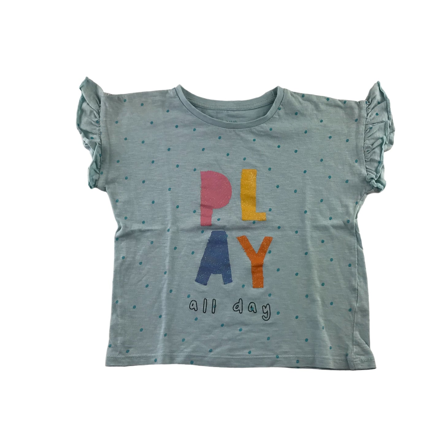 Matalan t-shirt 5-6 years light blue PLAY print short sleeve cotton