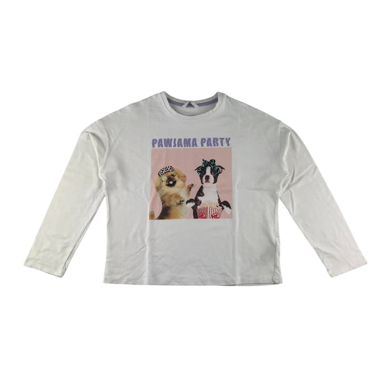 M&S t-shirt 11-12 years white Pawjama party long sleeve cotton