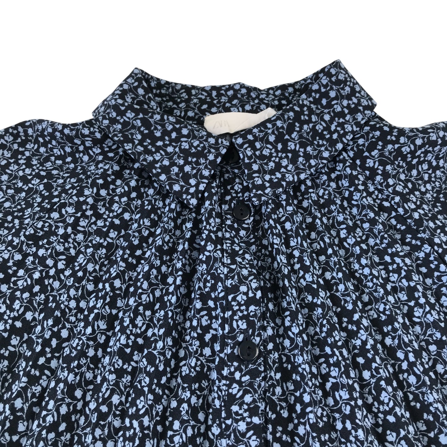 Zara dress 8 years black and blue floral print pleated folding dress