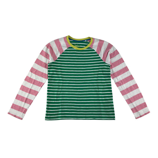 Mini Boden t-shirt 11-12 years green and pink stripy long sleeve cotton