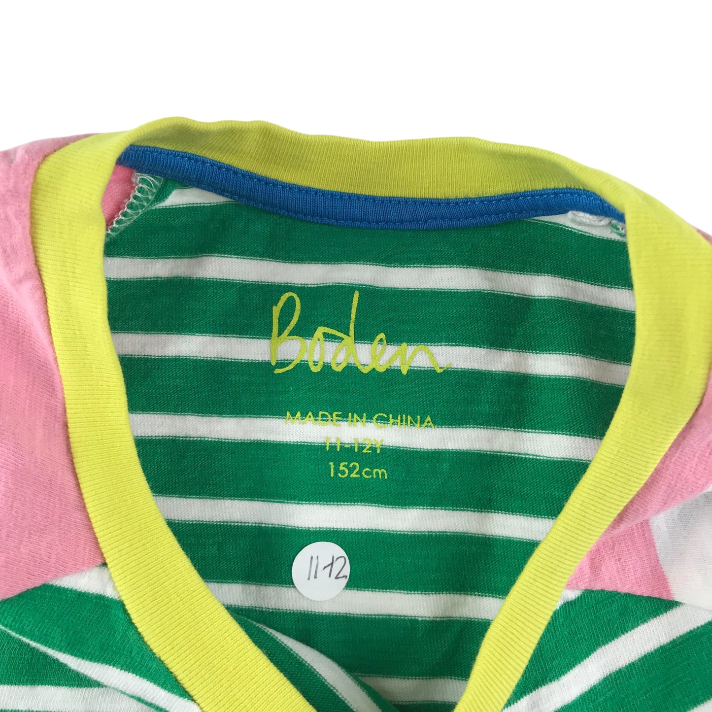 Mini Boden t-shirt 11-12 years green and pink stripy long sleeve cotton