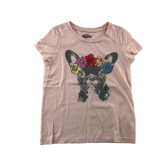 Oshkosh t-shirt 6-7 years light pink floral pug print cotton