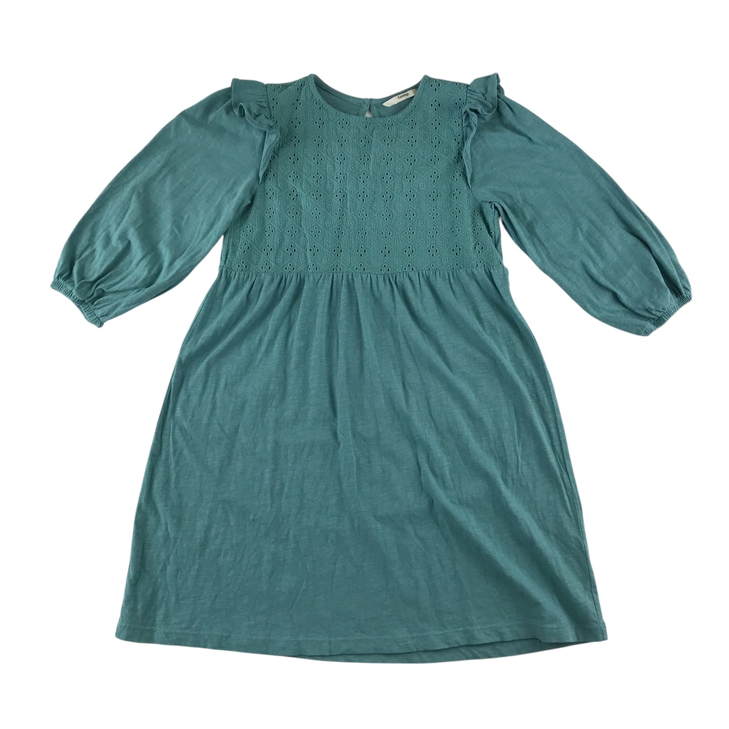 George dress 10-11 years teal plain A-line long sleeve cotton