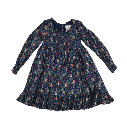 The Prairie dress 6-7 years blue owl and floral print A-line long sleeve