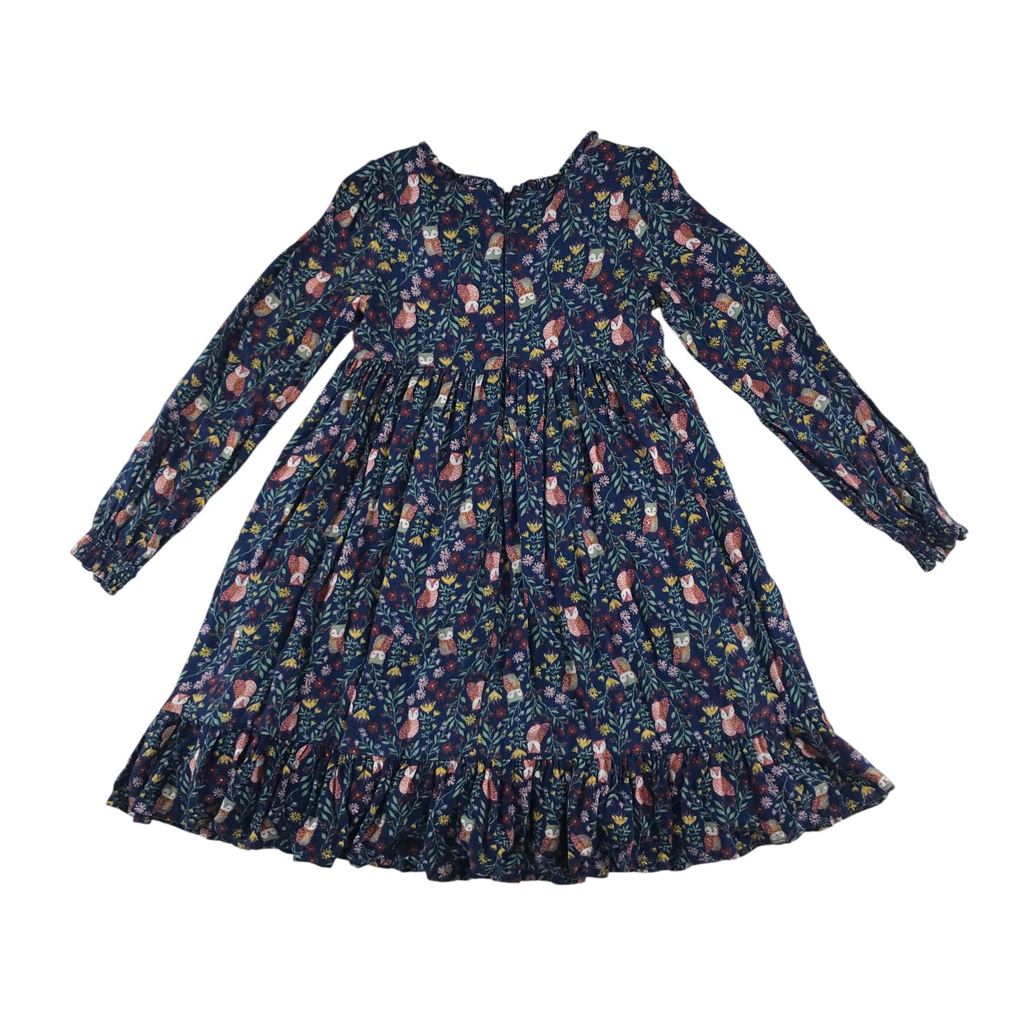 The Prairie dress 6-7 years blue owl and floral print A-line long sleeve