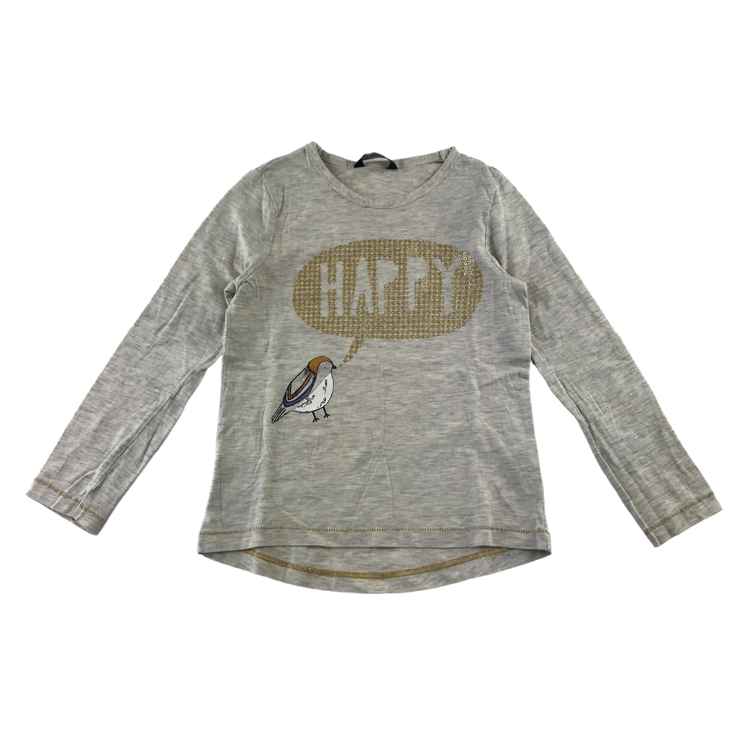 George t-shirt 6-7 years light grey sequin happy print long sleeve