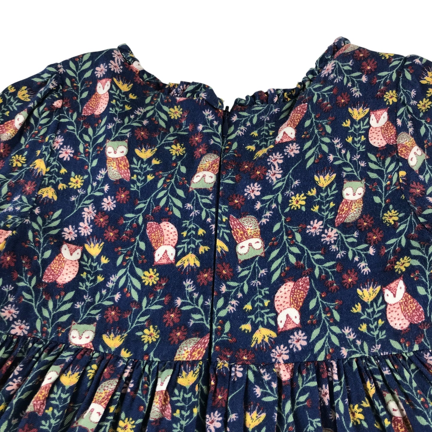 The Prairie dress 6-7 years blue owl and floral print A-line long sleeve