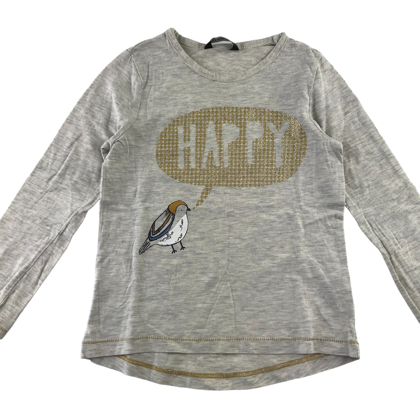 George t-shirt 6-7 years light grey sequin happy print long sleeve