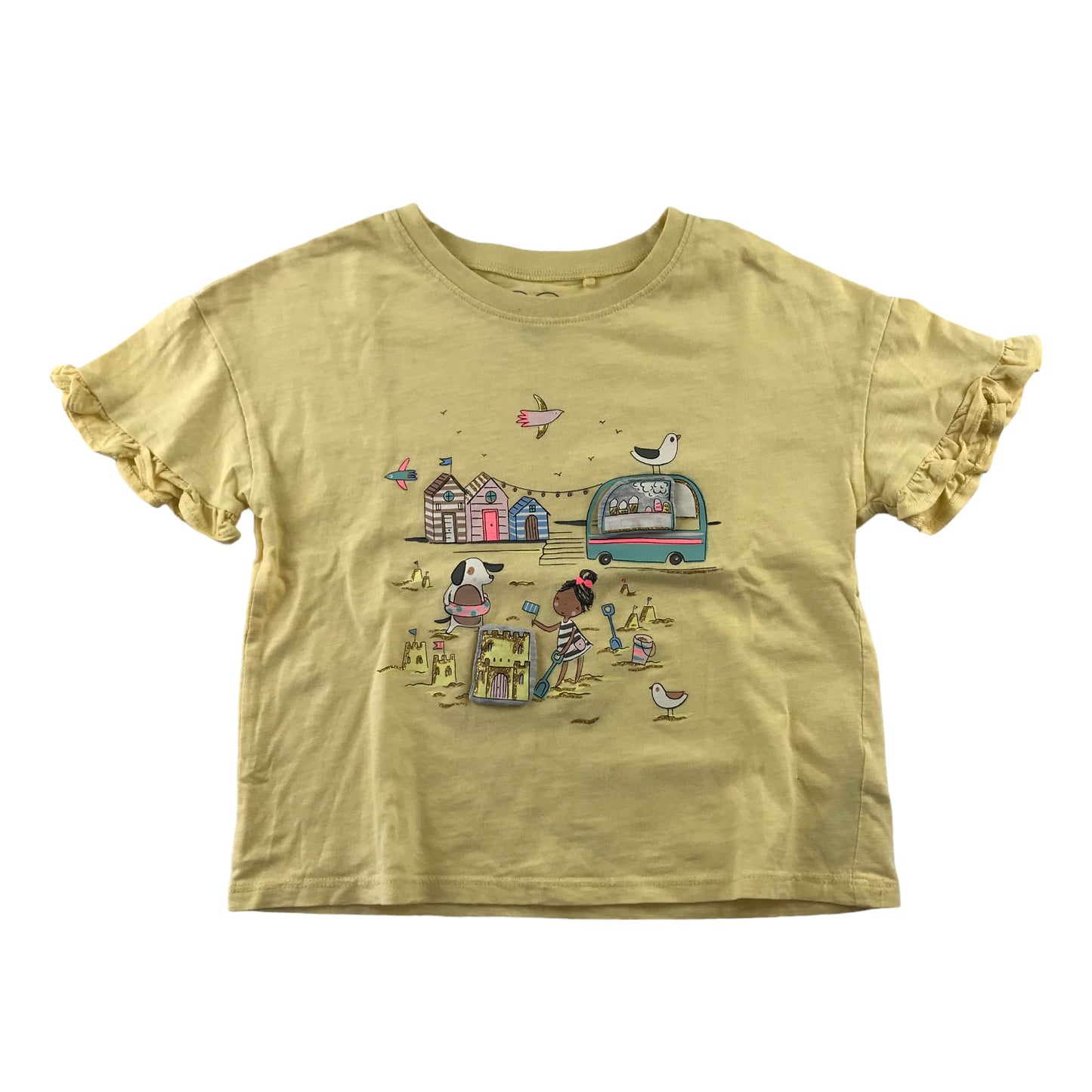 Next t-shirt 6-7 years yellow holiday print organic cotton