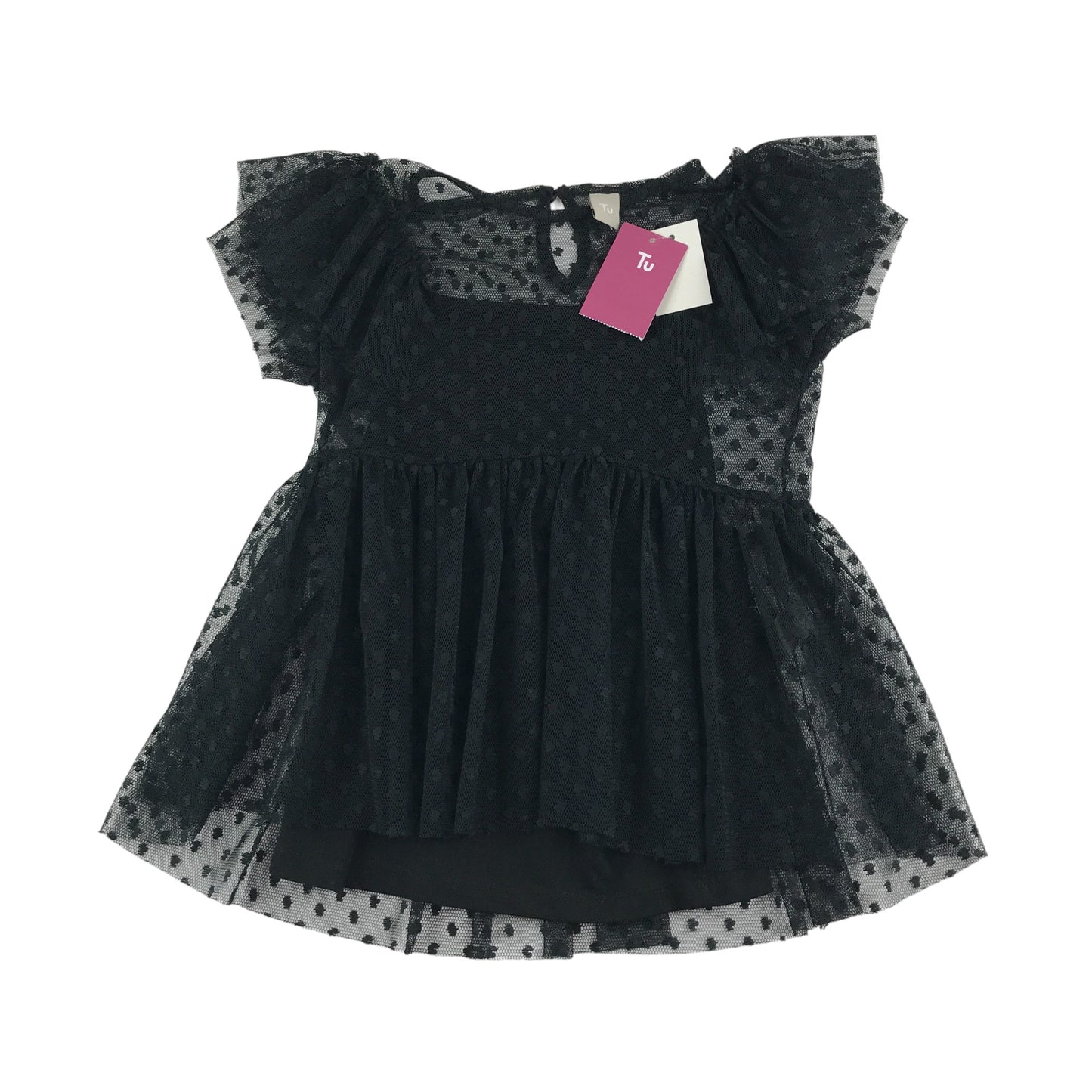 Tu dress 6-7 years black mesh outer dot pattern with under vest