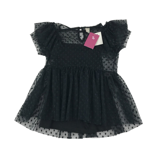 Tu dress 6-7 years black mesh outer dot pattern with under vest
