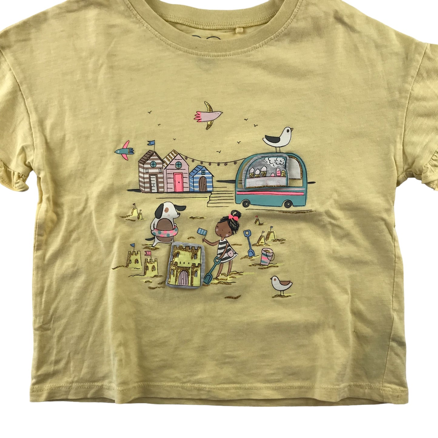 Next t-shirt 6-7 years yellow holiday print organic cotton