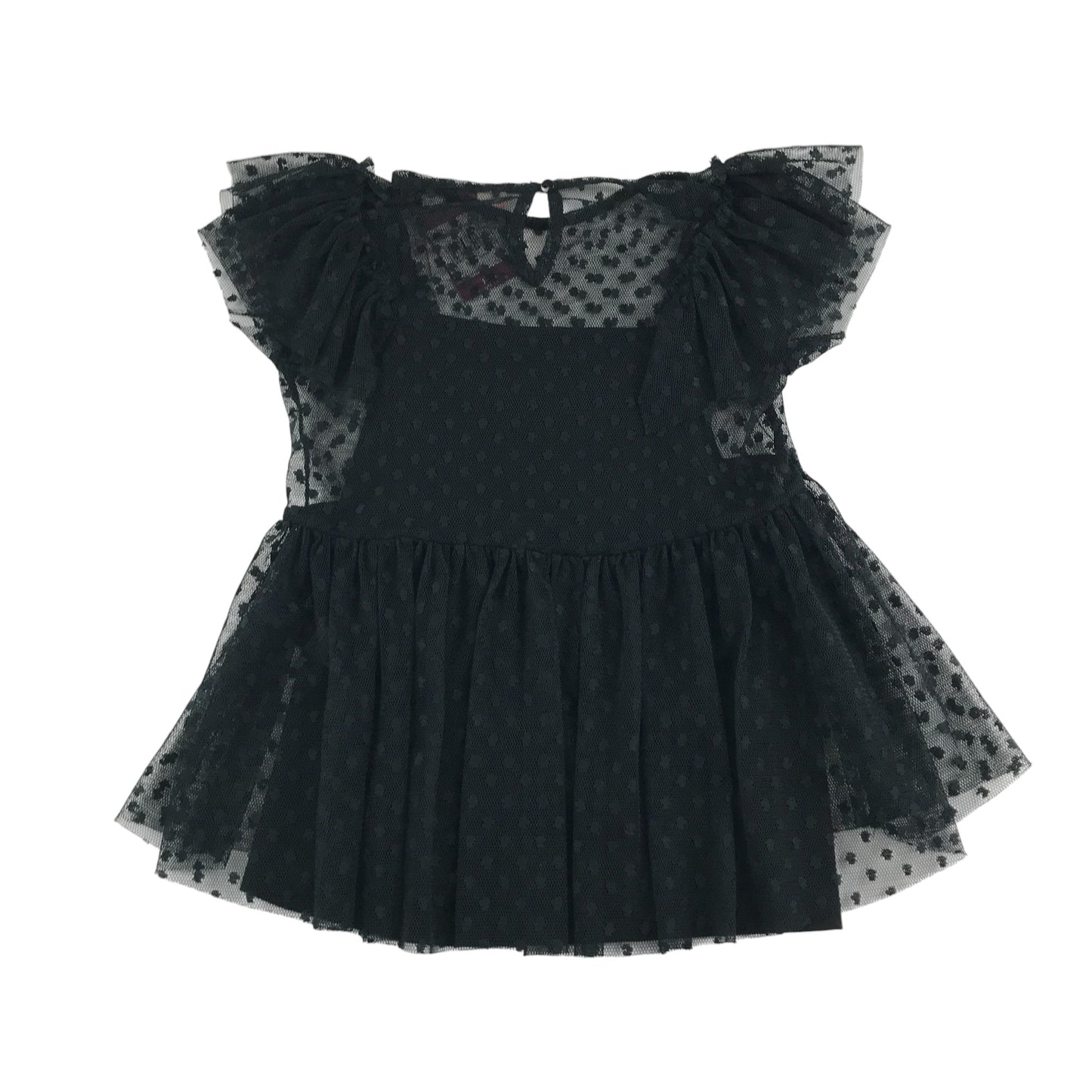 Tu dress 6-7 years black mesh outer dot pattern with under vest