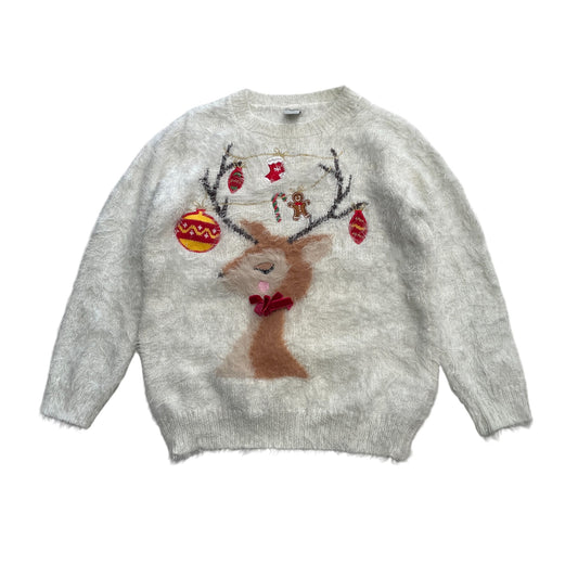 Tu festive jumper 4-5 years white fluff Christmas deer