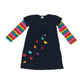 Dress 6-7 years navy with rainbow sleeves and butterfly design
