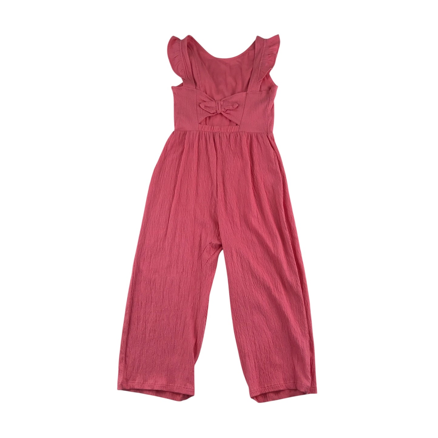 F&F jumpsuit 7-8 years pink frilled butterfly sleeve crinkle texture