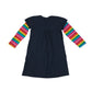 Dress 6-7 years navy with rainbow sleeves and butterfly design