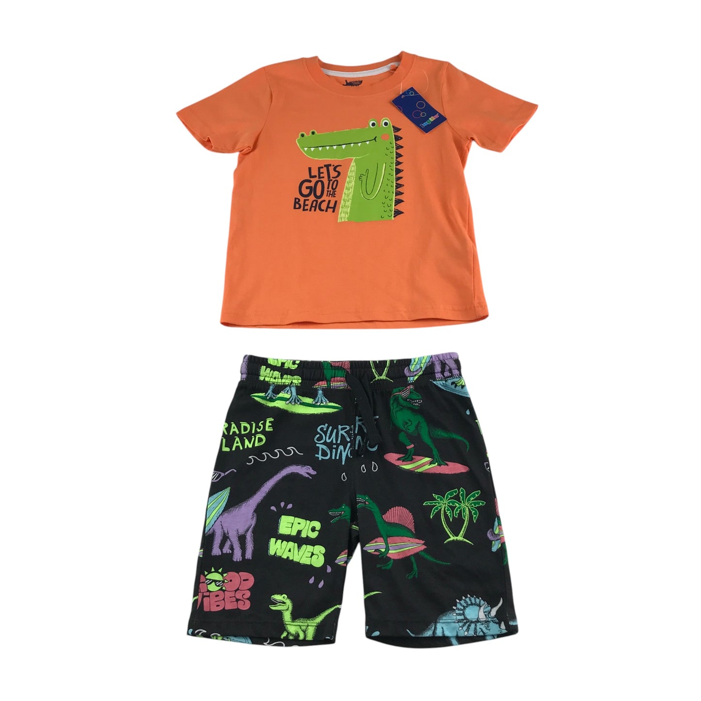 Lupilu Set 5-6 years orange short sleeve t-shirt and black shorts dinosaur print cotton