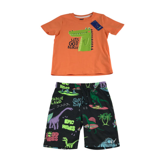Lupilu Set 5-6 years orange short sleeve t-shirt and black shorts dinosaur print cotton