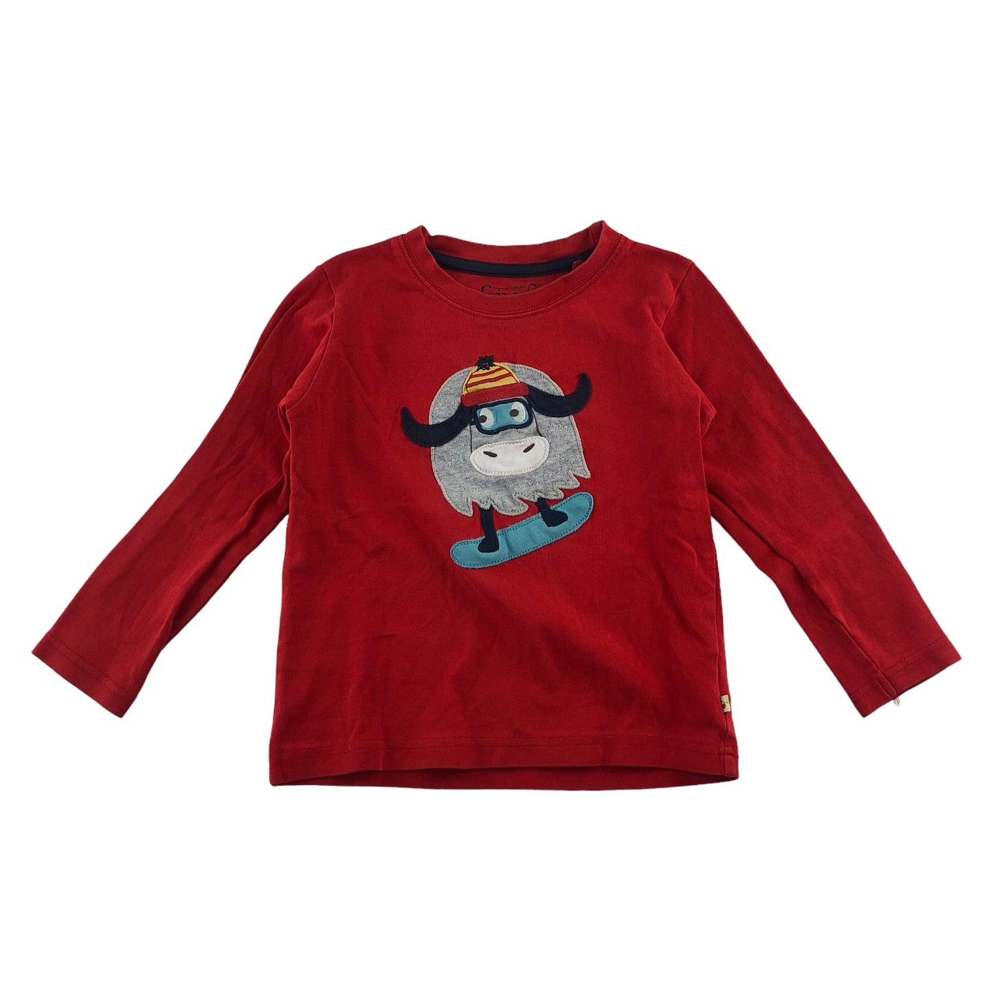 Frugi t-shirt 5-6 years red snowboarding cow long sleeve