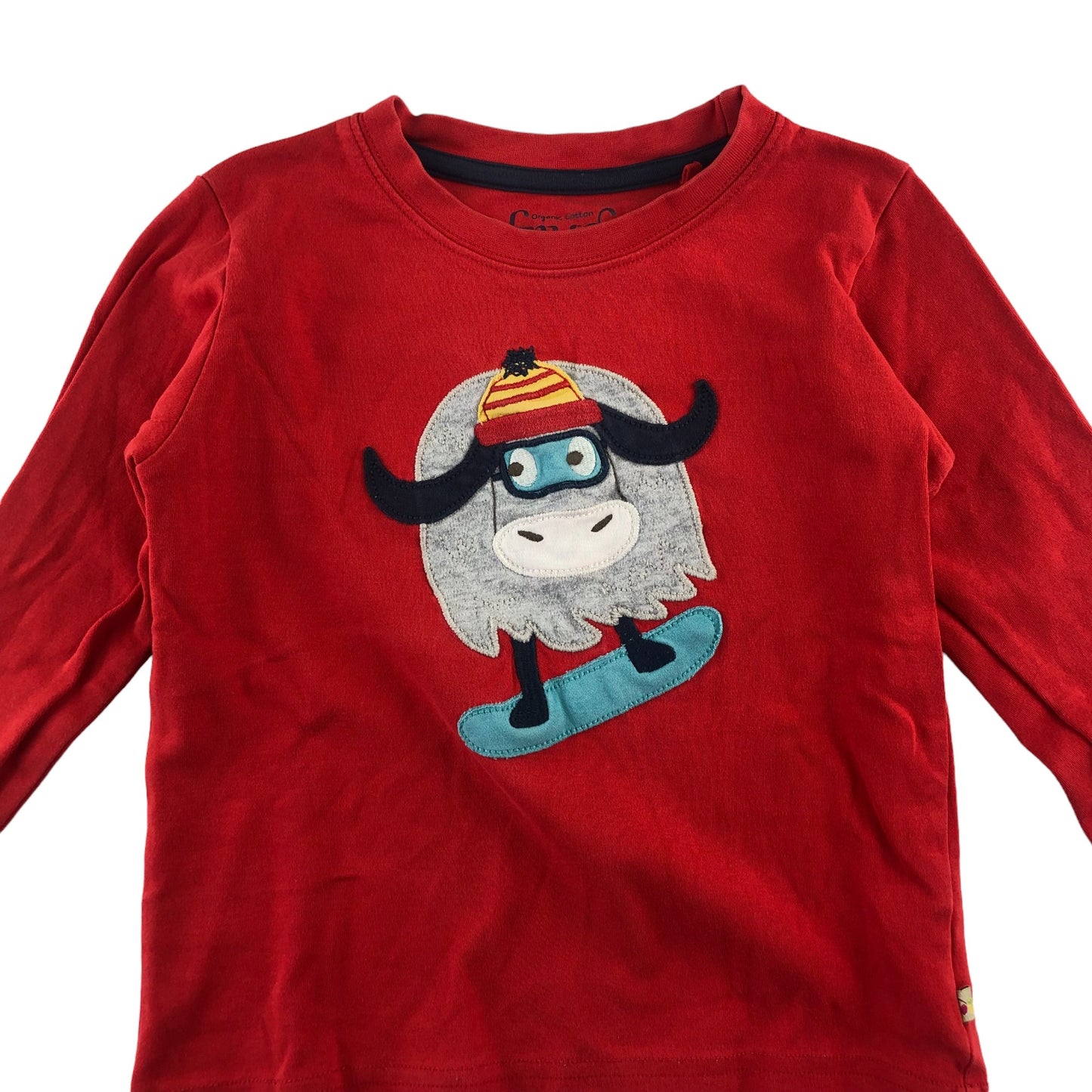 Frugi t-shirt 5-6 years red snowboarding cow long sleeve