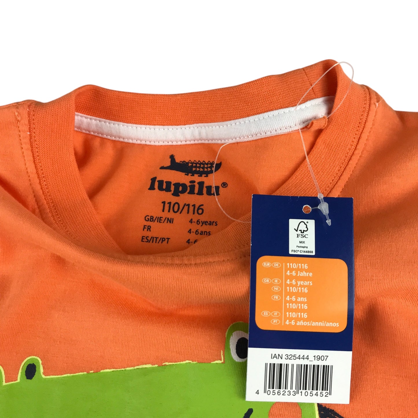 Lupilu Set 5-6 years orange short sleeve t-shirt and black shorts dinosaur print cotton