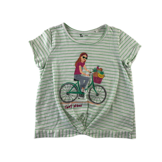 Tu t-shirt 7-8 years white and green stripy Cool Vibes cycling girl