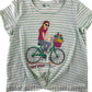 Tu t-shirt 7-8 years white and green stripy Cool Vibes cycling girl