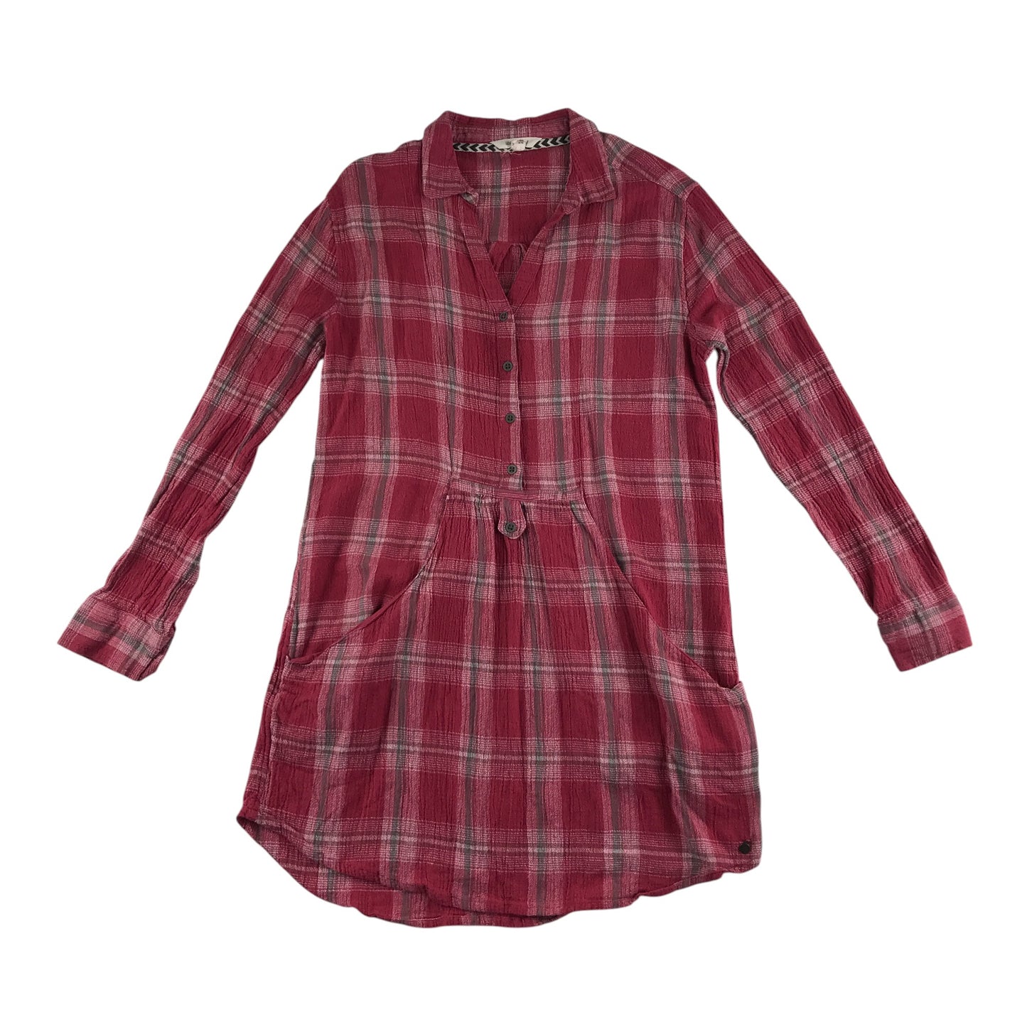 White Stuff dress women's XS pink checked shirt style with v-neck long sleeve